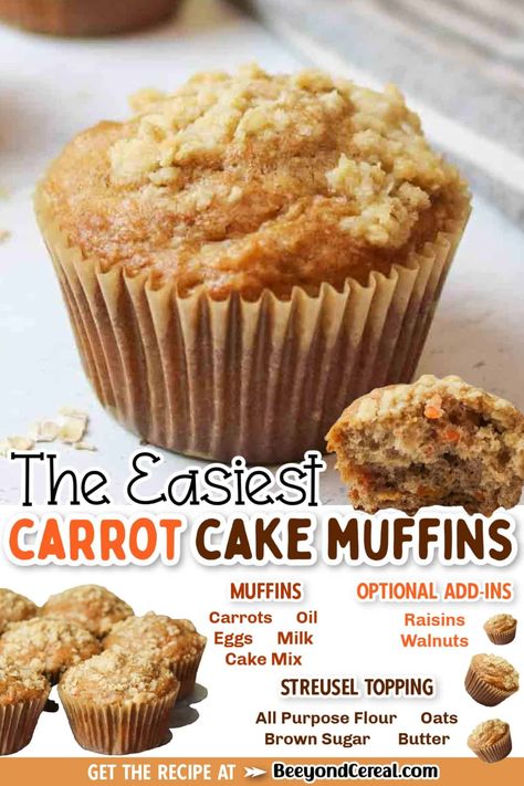 Carrot Cake Mix Muffins Easy, Easy Carrot Cupcake Recipe, White Cake Mix Muffins Recipes, Muffins From Carrot Cake Mix Recipes, Boxed Carrot Cake Recipes, Carrot Cake Mix Muffins, Carrot Cake Box Mix Recipes, Recipes With Spice Cake Mix Boxes, Carrot Cake Box Mix Add Ins