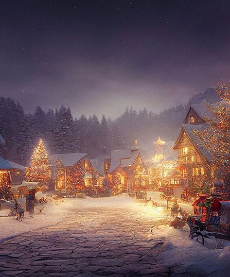 Snowy Christmas Village, Winter Wonderland Wallpaper, Christmas Desktop Wallpaper, Classic Christmas Songs, Beautiful Winter Scenes, Christmas Desktop, Snowy Christmas, Village Scene, Cute Christmas Wallpaper