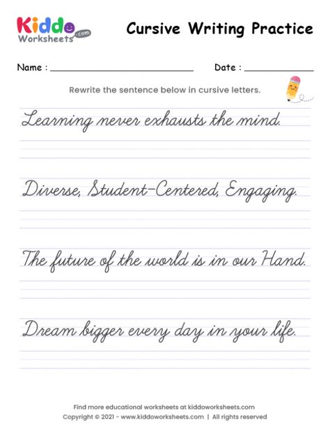 Cursive Sentences, Free Cursive Worksheets, Handwriting Practice Sentences, Cursive Writing Practice, Cursive Practice Sheets, Cursive Letters Worksheet, Cursive Writing Practice Sheets, Cursive Worksheets, Cursive Handwriting Worksheets