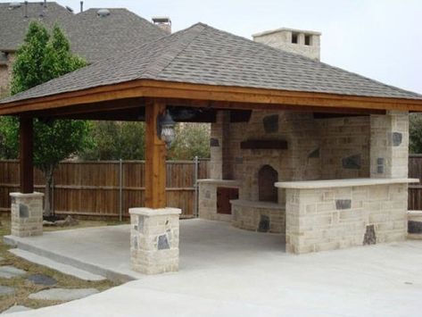 Custom Patio Cover Pool Gazebo, Rustic Outdoor Kitchens, Outdoor Covered Patio, Backyard Fireplace, Backyard Gazebo, Backyard Pavilion, Backyard Kitchen, Outdoor Kitchen Patio, Pergola Patio