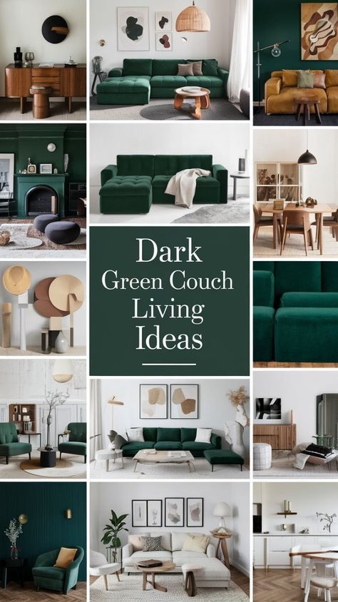 Green Couch Curtain Ideas, Dark Green Couch Living Room, Dark Green Couch Living Room Ideas, Living Room Decor Green Couch, Living Room With Green Couch, Dark Green Couch, Green Couch Living Room Ideas, Green Couch Decor, Dark Green Couches