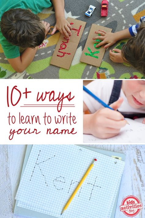 10 Ways to Practice Writing Your Name - these non-traditional ways to increase fine motor skills in kids are full of fun & play. Name Writing Practice, Preschool Names, Learn To Write, Write Your Name, Name Activities, Confidence Kids, Preschool Writing, Preschool Literacy, Practice Writing