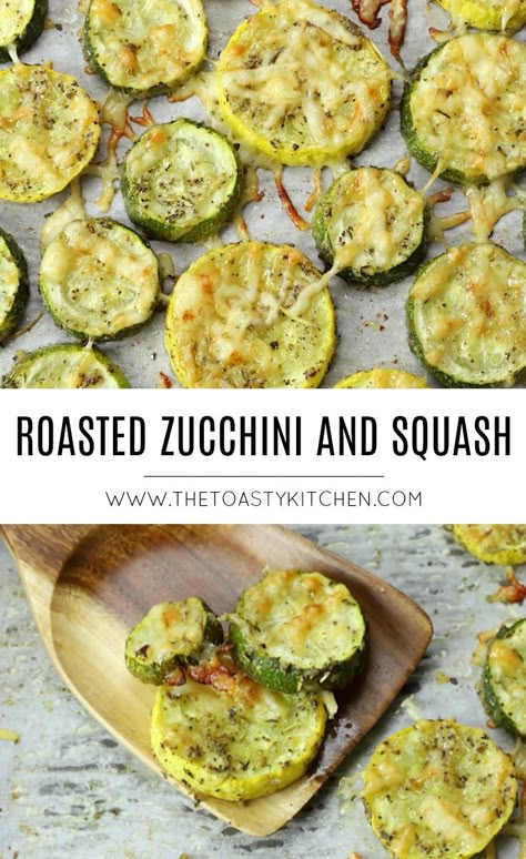 Roasted zucchini and squash is a quick and easy side dish that's ready for the oven in minutes. Sliced zucchini and squash are coated in Italian seasoning and parmesan cheese then roasted in the oven. Parmesan Roasted Zucchini, Roasted Zucchini Recipes, Roasted Zucchini And Squash, Squash Roasted, Zucchini And Squash, Roasting Vegetables, Roasted Zucchini, Roast Zucchini, Roasted Squash