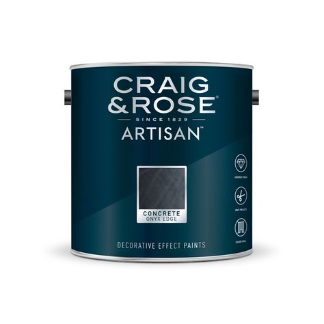 Craig & Rose Artisan Concrete Effect - Onyx Edge - 2.5L Stone Effect Paint, Wall Effects, Craig And Rose Paint, Packet Design, Concrete Effect Paint, Room 2023, Concrete Bathroom, Gold Effect, Paint Buckets