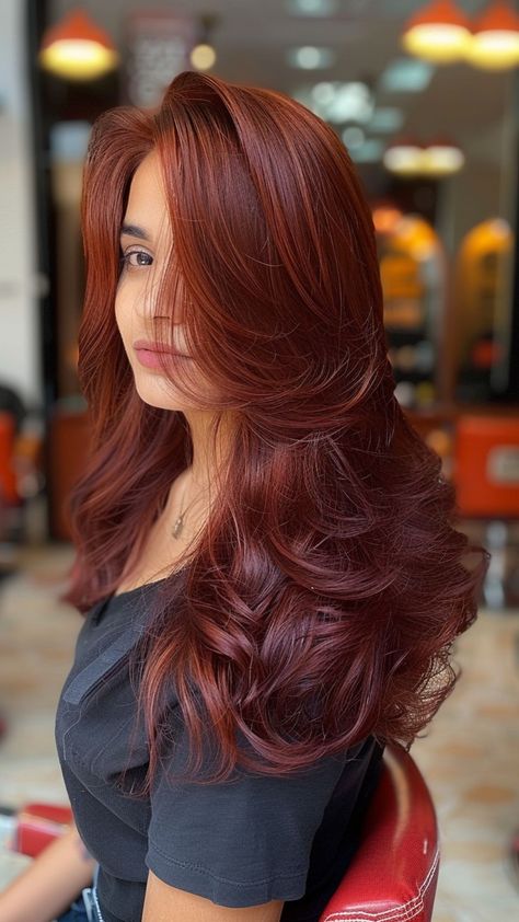 Red Hot Looks: 16 Trendy Dark Auburn Hair Colors Deep Auburn Red Hair, Auburn Red Hair Color, Auburn Hair Colors, Dark Auburn Hair Color, Auburn Red Hair, Auburn Hair Color, Dark Auburn Hair, Auburn Balayage, Auburn Red