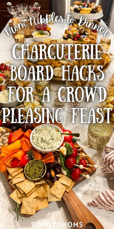 Impress your friends and family with these show-stopping charcuterie board hacks that will elevate your gatherings to new heights! From creative presentation ideas to unique flavor combinations, discover the secrets to crafting a crowd-pleasing feast that will have everyone talking long after the party ends. Charcuterie Boards For Dinner, Non Meat Charcuterie Board, How To Display Crackers For A Party, Charcuterie For 6 People, Charcuterie Board For Large Crowd, Tapas Board Ideas, Best Charcuterie Boards, Charcuterie For 20 People, Charcuterie Board Layout Ideas