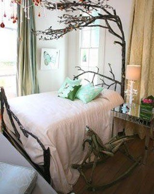 bedroom - tree headboard by giac1061, via Flickr Iron Canopy Bed, Forest Bedroom, Forest Room, Amber Interiors Design, Wrought Iron Beds, Tree Bed, Canopy Bed Frame, Iron Bed, Canopy Bed