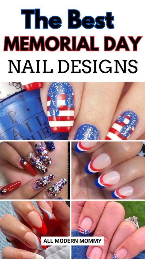 Memorial Day Nails: 20 Designs to Honor and Remember Memorial Nails, Memorial Day Nails, July Nail Designs, Disney Christmas Nails, Quick Nail, Water Marble Nails, Fourth Of July Nails, Blue Patterns, Watermelon Nails