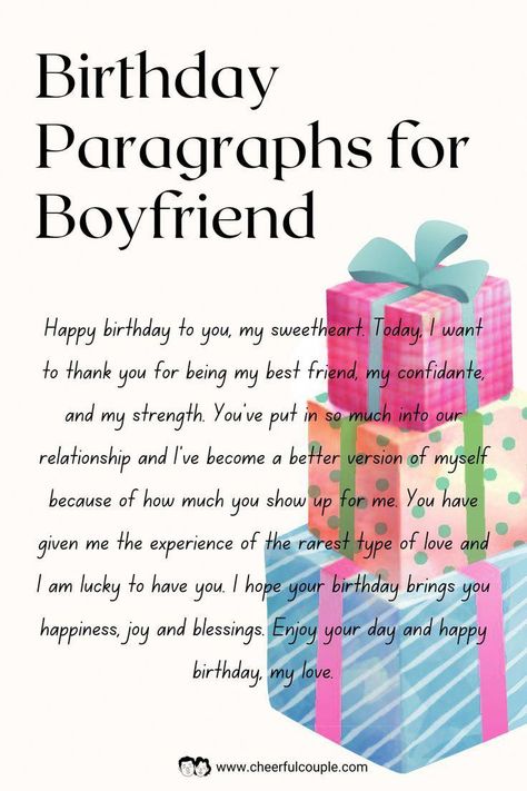 These love paragraphs for him are perfect as text messages, post-its, or love notes for your prince charming. Birthday Paragraph For Boyfriend, Birthday Notes For Boyfriend, Birthday Letters To Boyfriend, Boyfriend Happy Birthday, Paragraphs For Your Boyfriend, Messages For Your Boyfriend, Happy Birthday Paragraph, Paragraph For Boyfriend, Birthday Paragraph