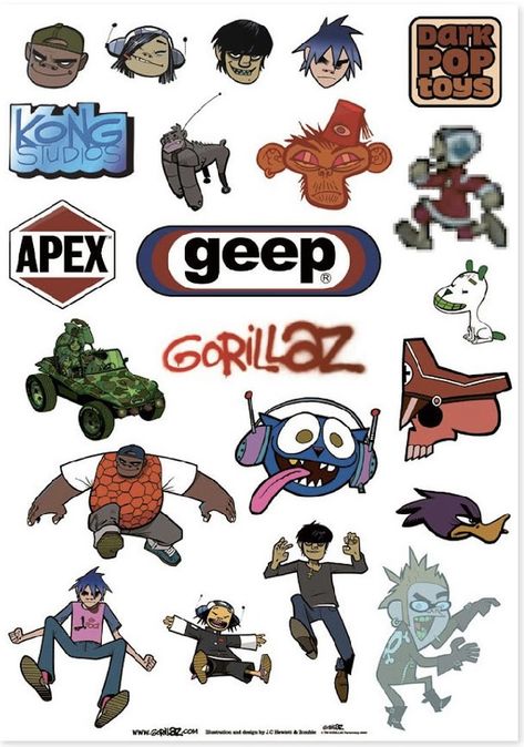 Gorillaz Doodles, Gorillaz Stickers, Gorillaz Poster, Gorillaz Art Style, 2-d Gorillaz, Gorillaz Fan Art, Dark Pop, Monkeys Band, Jamie Hewlett