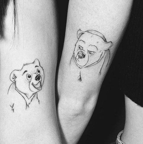 Brother Bear Tattoo, Bro Tattoos, Brother And Sister Tattoo Ideas, Sister Tattoo Ideas, Brother Tattoos, Cute Couple Tattoos, Sister Tattoo, Bear Tattoos, Sibling Tattoos