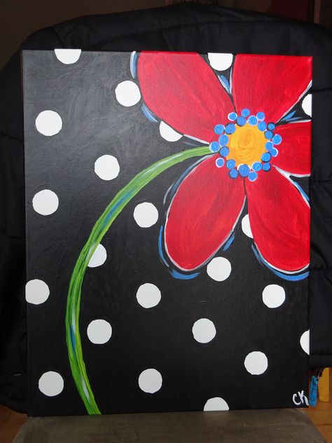 Polka Dot Flower Polka Dot Painting Ideas, Christmas Status, Kids Canvas Art, Simple Canvas Paintings, Kids Canvas, Paint Night, Canvas Painting Designs, Acrylic Painting For Beginners, Cute Canvas