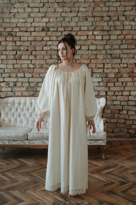 Medieval Pajamas, Medieval Sleepwear, Medieval Nightgown, Old Fashioned Nightgown, Gown Aesthetic, Wedding Nightgown, European Costumes, Night Wear Dress, Sleeping Gown