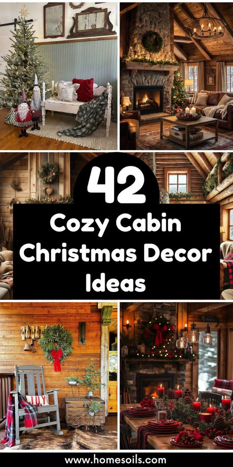 Transform your space with 42 cozy cabin Christmas decor ideas! From rustic ornaments to warm lighting, create a festive and inviting holiday retreat. Explore these charming designs today! Christmas Decor Ideas Tiny House, Christmas Decor Ideas Cabin, Lodge Christmas Decor Cozy Cabin, Christmas In A Cabin, Rustic Cabin Christmas Decor, Christmas At The Cabin, Cabin Christmas Aesthetic, Cozy Cabin Christmas Decor, Cabin Christmas Decor Rustic