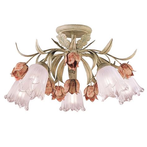 Ceiling Light Southport Semi-Flushmount 5 Lamp Sage/Rose Medium 60 Watt Crystorama Lighting, Luminaire Vintage, Semi Flush Lighting, Semi Flush Ceiling Lights, Semi Flush Mount Lighting, Crystal Design, Hand Painted Flowers, Flush Ceiling Lights, Semi Flush Mount