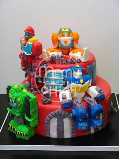 Rescue Bots Birthday Cake Transformers, Rescue Bots Cake, Thomas Birthday Cakes, Rescue Bots Birthday Party, Rescue Bots Party, Rescue Bots Birthday, Transformers Cake, Transformers Birthday Parties, Transformers Birthday