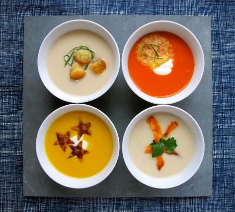 Easy Ideas For Soup Toppings And Garnishes Soup Parmesan, Soup Toppings, Cinnamon Sugar Tortilla, Cinnamon Sugar Tortillas, Baked Kale, Parmesan Crisps, Spicy Soup, Cauliflower Steaks, Fried Shallots