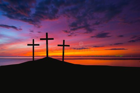 Cross On A Hill Tattoo, Three Crosses Painting Easy, Cross On A Mountain, 3 Crosses On A Hill, 3 Crosses On A Hill Painting, Sunset With Cross Painting, Cross With Sunset Background, Three Crosses On A Hill, Cross On A Hill