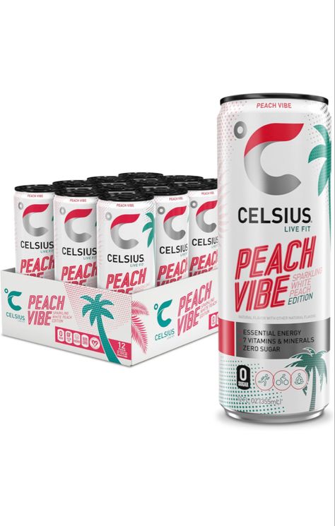 CELSIUS Sparkling Peach Vibe, Functional Essential Energy Drink 12 Fl Oz (Pack of 12) Pharmacy Books, Live Fit, Energy Drink, Fashion Toys, Candy Recipes, International Recipes, Baby Games, Mixed Drinks, Vitamins And Minerals