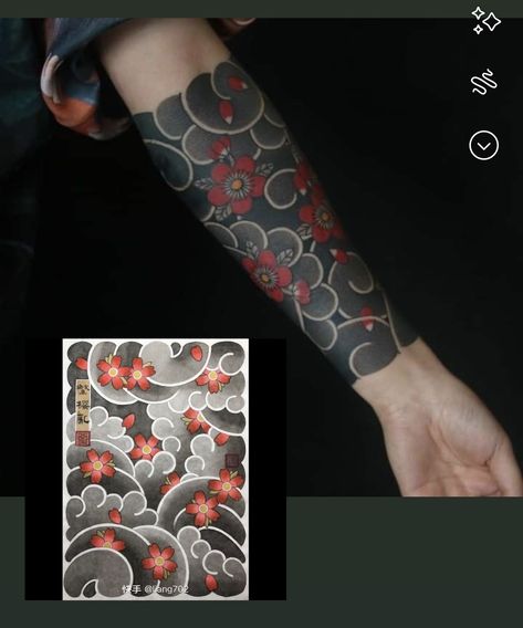 Japanese Style Cover Up Tattoo, ရာကူဇာ Tattoo, Asian Themed Tattoos, Japanese Forearm Tattoos, Japanese Tattoo Filler, Japanese Pattern Tattoo, Japanese Cover Up Tattoo, Japanese Tattoo Arm, Irezumi Sleeve