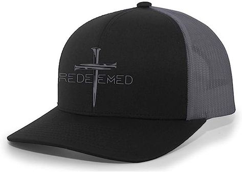 GREAT GIFT: Our hats make a great gift idea for any occasion, perfect for birthdays, Christmas, holidays, anniversaries, seasonal and more. This is the perfect gift for men whether it is for your dad, grandpa, uncle, step dad, family member, or friend they are sure to love the style and quality of our hats. DESIGN: Christian Redeemed Cross Nails Mens Embroidered Mesh Back Trucker Hat Hats Design, Cross Nails, Trucker Hat Black, Christian Hats, Christian Men, Hat Patches, Hat Making, Black Charcoal, Christmas List