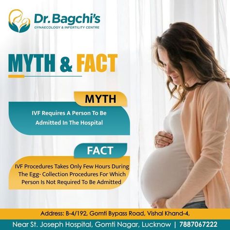 myth: ivf requires a person to be admitted in the hospita fact: Ivf procedures takes only a few hours during the egg- collection procedures for which person is not required to be admitted -------------------- Talk to our fertility expert today: +91 7887067222 . . Visit : www.drbagchiivf.com . #Drbagchiivf #infertilitytreatment #maleinfertility #fatherhood #lowspermcount #health #infertilitytreatmentLucknow Healthcare Ads, Ivf Procedure, Dental Images, World Photography Day, Fertility Problems, Physical Therapy Exercises, Health Post, Medical Facts, Digital Marketing Design