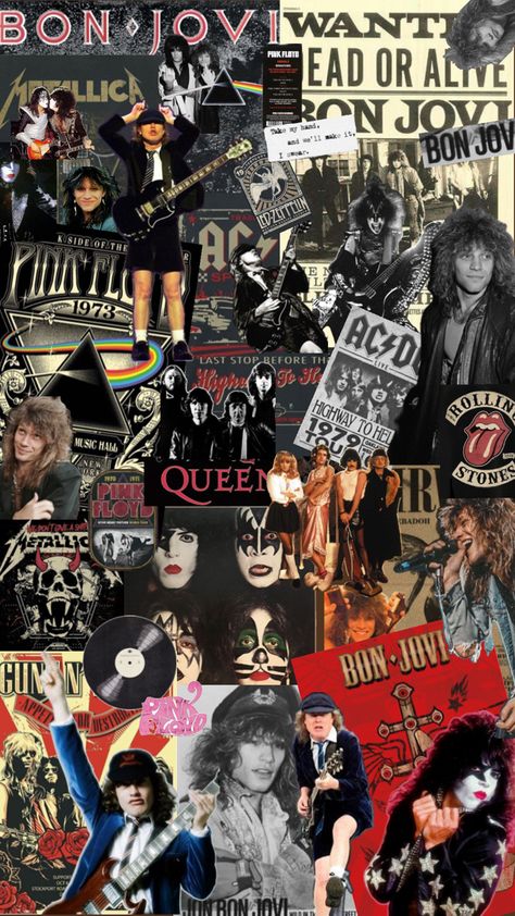 Collage, 80’s, music, bon jovi, kiss, AC/DC, Metallica, pink Floyd Music Collage, 80s Music, Bon Jovi, Ac Dc, Pink Floyd, Metallica, Kiss, Collage, Music