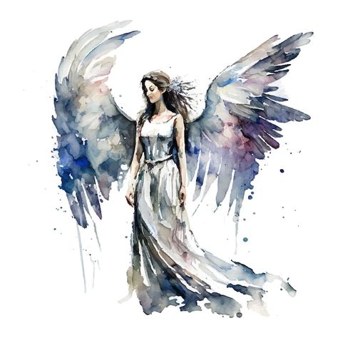 Beautiful angel with wings in brown back... | Premium Vector #Freepik #vector #cherub #angel-girl #watercolor-girl #girl-art Angel Drawing Easy, Angel Watercolor, Angel Sketch, Watercolor Wings, Angel Wings Drawing, Angel With Wings, Watercolor Angel, Clear Paper, Wings Drawing