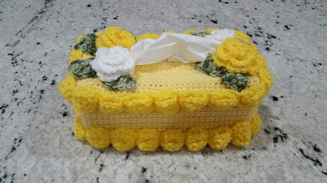 Crochet Lemon cake tissue box cover Crochet Cake Tissue Box Cover, Cake Tissue Box Cover, Crochet Lemon, Crochet Cake, Crochet Feather, Tissue Box Cover, Crochet Stuff, Lemon Cake, Box Cake