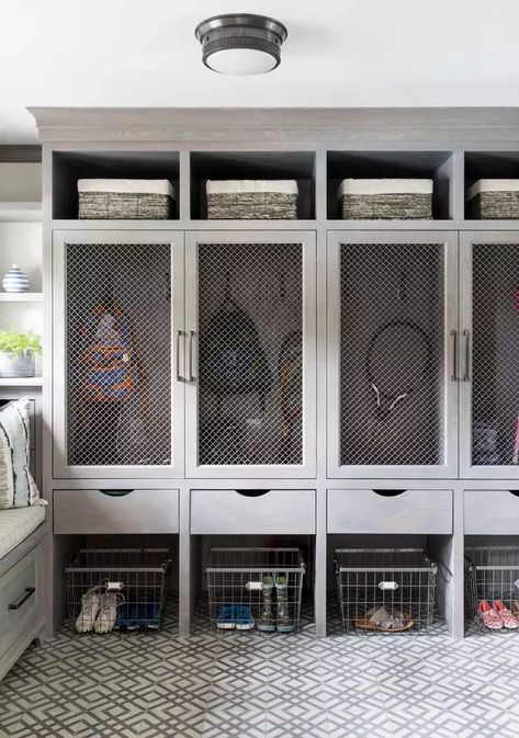 Mudroom Shelves, Diy Foyer, Unfinished Basements, Garage Lockers, Basement Ceilings, Layout Portfolio, Basement Bars, Functional Mudroom, Garage Entryway