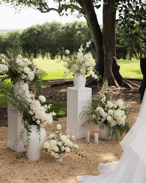 Ceremony floral features with depth and layers create a visual frame, with you and your partner (the works of art) at the centre. It’s not about the flowers, it’s about framing you!… not for murder though 🤍 Venue @wallalong_house Photographer @benedictsutton Florals @floraadorastudio Videographer @jxsnfilmsweddings Celebrant @adamthebeardedcelebrant Band @uptowntheband Catering @fennelandco.catering MUA @madisonorammakeup Hair @blanchedhairstudio Dress @cizzybridalaustralia Suit @... Grounded Ceremony Flowers, Alter Florals, Wedding Ceremony Altar, Bridal Era, Wedding Ceremony Decor, Wedding Alters, Arch Ideas, Hunter Valley Wedding, Ocean Wedding