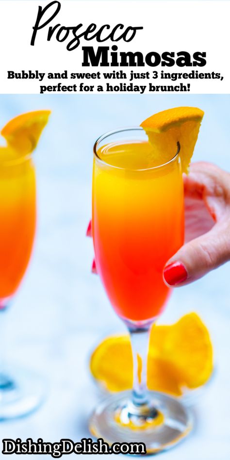 Prosecco Mimosas Mimosa With Prosecco, Mimosa Ideas, How To Make Mimosas Recipes Orange Juice, Prosecco And Orange Juice, Mimosa Recipe Orange, Orange Juice Mimosa, Champagne And Orange Juice Mimosas, How To Make Mimosas, Orange Juice Drinks