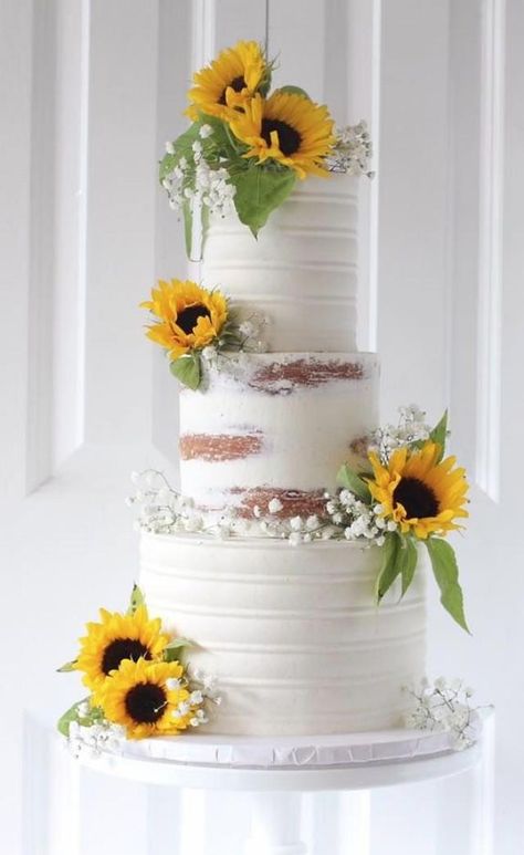 Sunflower Eucalyptus Wedding Cake, Sunflower Wedding Cake Topper, Sunflower Wedding Cake, Sunflower Themed Wedding, Floral Wedding Cakes, Wedding Cake Rustic, Fall Wedding Cakes, Wedding Cake Inspiration