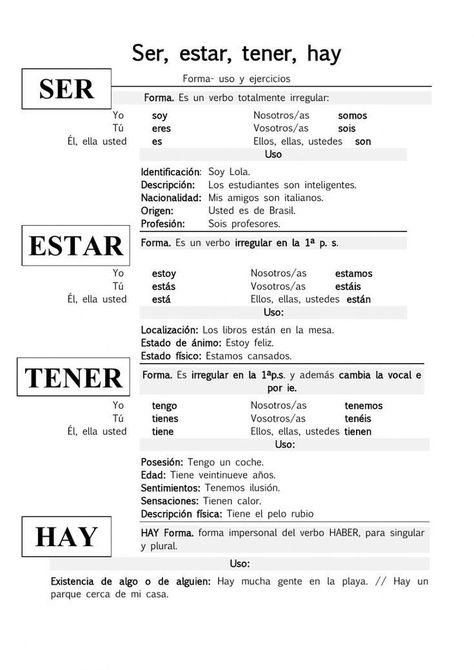 Ser And Estar Worksheets, Ser And Estar Spanish, Spanish Language Learning Worksheets Free Printable, Spanish Worksheets High School, Spanish Worksheets Beginner, Beginner Spanish Worksheets, Ser And Estar, Spanish Ser, Spanish Exercises