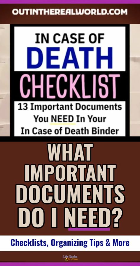 Binder Organization Ideas - Organizing important documents and paperwork at home for a life organization binder - checklists, templates and printables for vital documents organization - what papers to keep when organizing paperwork and 13 MUST HAVE documents to include Important Documents Binder, In Case Of Emergency Binder, Organize Important Documents, Emergency Preparedness Binder, Life Organization Binder, Printable Organizer, Final Wishes, Family Emergency Binder, Organization Binder