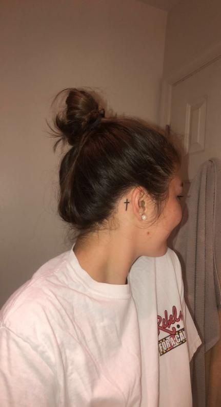 Cross Tattoo Behind The Ear, Little Cross Tattoos, Tattoo Behind The Ear, Cross Tattoo On Wrist, Small Cross Tattoos, Tattoo On Wrist, Behind Ear Tattoos, Cross Tattoos For Women, Shape Tattoo