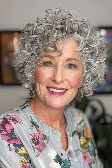 The Trending Bixie Haircuts of 2024 - Page 6 of 26 - Cuts & Hues Inverted Bob Curly Hair, Silver Bob Haircut, Curly Bob Grey Hair, Short Curly Grey Hair, Haircuts For 60 Year Old Women, Wavy Gray Hair Over 50 Bob Hairstyles, Curly Grey Hair Natural Curls, Silver Wavy Bob Hairstyles, Curly Bobs For Older Women