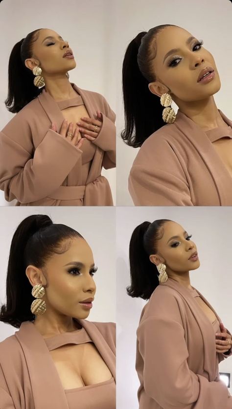 Sleek Back Ponytail Black Women, Middle Part Ponytail Black Women, Ponytail Black Hair, Graduation Hairstyles For Black Women, Braided Ponytail Black Hair, Beauty Motivation, Feminine Hairstyles, Curly Color, Hobble Skirt