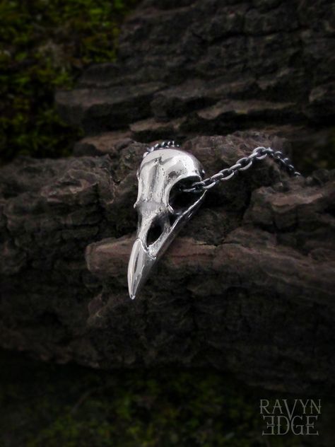 Small raven skull necklace in sterling silver Crow Skull Necklace, Crow Jewelry, Crow Necklace, Raven Skull Necklace, Bird Skull Necklace, Raven Jewelry, Crow Skull, Raven Skull, Talisman Jewelry