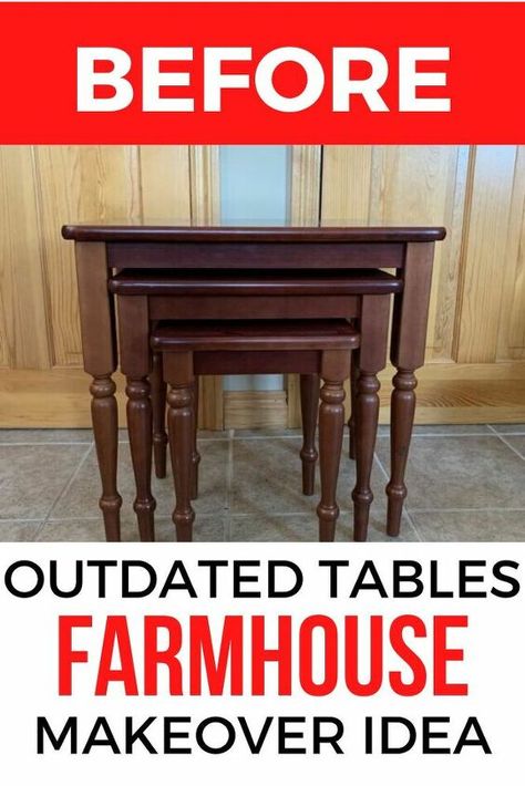 Turn old outdated nesting tables into farmhouse delight with this painted furniture DIY project. Upcycled furniture is the best way to decorate on a budget so check out the before and after photos of this furniture flip. #diy #nestingtable #makeover Painted Nesting Tables, Pottery Barn Desk, Decorate On A Budget, End Table Makeover, Diy Paint Projects, Diy Farmhouse Table, Furniture Flip, Nesting Table, Painted Furniture Diy