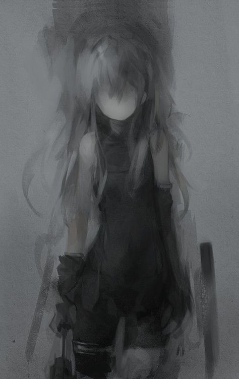 A Girl, Ghost, Black And White, Hair, Anime, White, Black