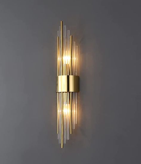 SHAWNKEY 2-Light Modern Brushed Titanium Gold Wall Sconce with Clear Glass Crystal Luxury Wall Light Fixtures for Bedroom Living Room Bathroom Vanity Mirror Light Fixtures Set of 2 - - Amazon.com Luxury Wall Lights, Gold Wall Lights, Metal Wall Light, Modern Wall Lamp, Wall Lamps Bedroom, Modern Wall Sconces, Gold Wall, Design Industrial, Luminaire Design