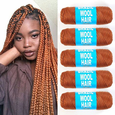 PRICES MAY VARY. AU-THEN-TIC Brazilian Wool Hair Yarn Locs With Yarn, Yarn Faux Locs, Hair For Braids, Braids Faux Locs, Brazilian Wool Hairstyles, African Crochet, Brazilian Wool, Hair Yarn, Twist Box Braids