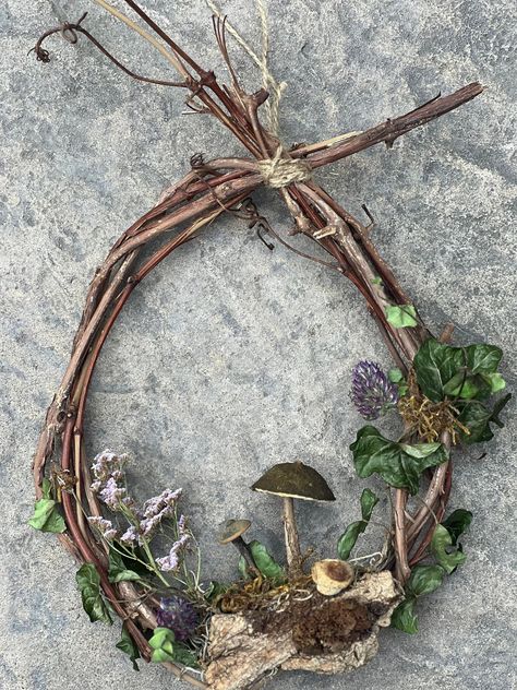 Crafts With Grape Vines, Vine Wreaths, Deer Wreath, Branch Wreath, Woodland Cottage Decor, Forest Wreath, Natural Crafts, Toadstool Wreath, Wreaths With Mushrooms