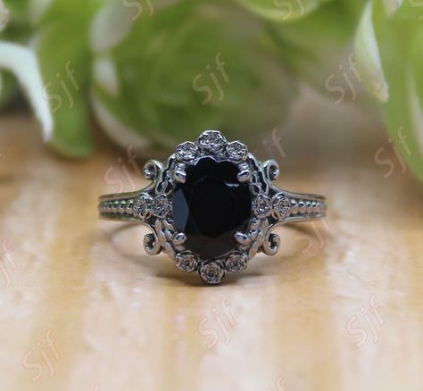 This ring can be made with your desired gemstone as well. If you would prefer a custom ring, please contact us before purchase. You You may also visit our following shops for varieties of collection :- ★ ★ ★ ★ ★ ★ ★ ★ ★ https://www.etsy.com/shop/OwenGrafJewelry https://www.etsy.com/shop/BeckyBjewelry https://www.etsy.com/shop/VittorioVenetoJewels https://www.etsy.com/shop/BellaLaBellaJewelry https://www.etsy.com/shop/WanderlustJewelryArt ★ ★ ★ ★ ★ ★ ★ ★ ★ Christian Mint offers fine jewelry in 92 Goth Wedding Ring, Goth Engagement Rings, Onyx Wedding Ring, Rose Flower Ring, Gift For Wife Birthday, Goth Ring, Gothic Engagement Ring, Black Onyx Engagement Ring, Wedding Ring Vintage