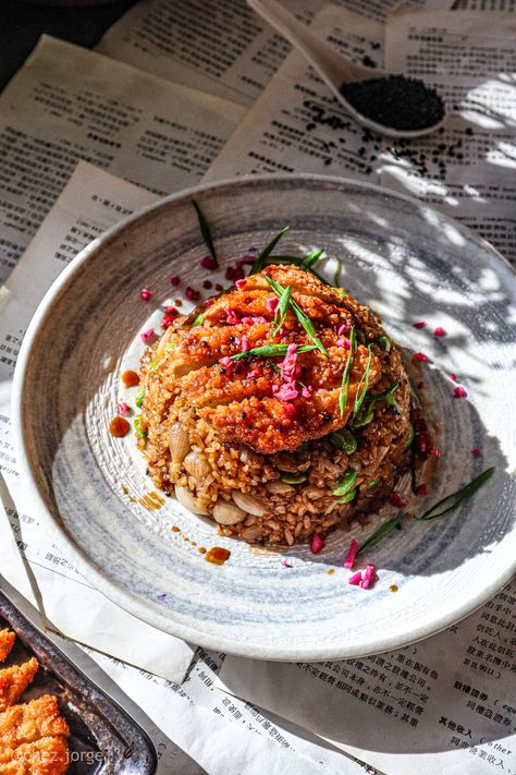 Plating Nasi, Rice Plating, Teriyaki Fried Rice, Dishes Photography, Chez Jorge, Fried Rice Vegan, Vegan Bean Chili, Vegan Teriyaki, Sabudana Recipes