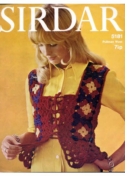 Vintage Patterns: Seventies crochet waistcoat with peplum Crochet 70s, Festival Crochet, Crochet Waistcoat, 60s And 70s Fashion, Vintage Crochet Pattern, Medieval Style, Bodice Top, Look Retro, Crochet Vintage