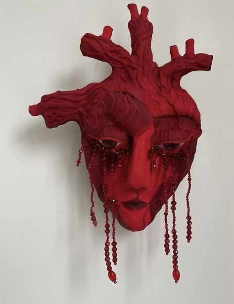 Paper Mache Mask, Heart Projects, Gcse Art, Arte Inspo, Weird Art, Double Exposure, Funky Art, Sacred Heart, Paper Mache