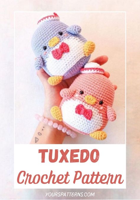 Sanrio Crochet Pattern, Sanrio Crochet Free Pattern, Crochet Tuxedo, Purple Amigurumi, Tuxedo Sam, Crochet Blog, How To Start Knitting, Amigurumi Free, Amigurumi Toys