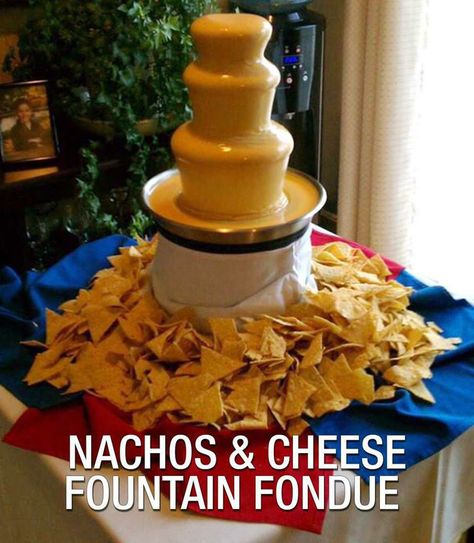 Nacho cheese fountain Cheese Fountain, Chocolate Fountain Recipes, Taco Bar Party, Progressive Dinner, Nacho Bar, Queso Cheese, Taco Party, Taco Bar, Nacho Cheese